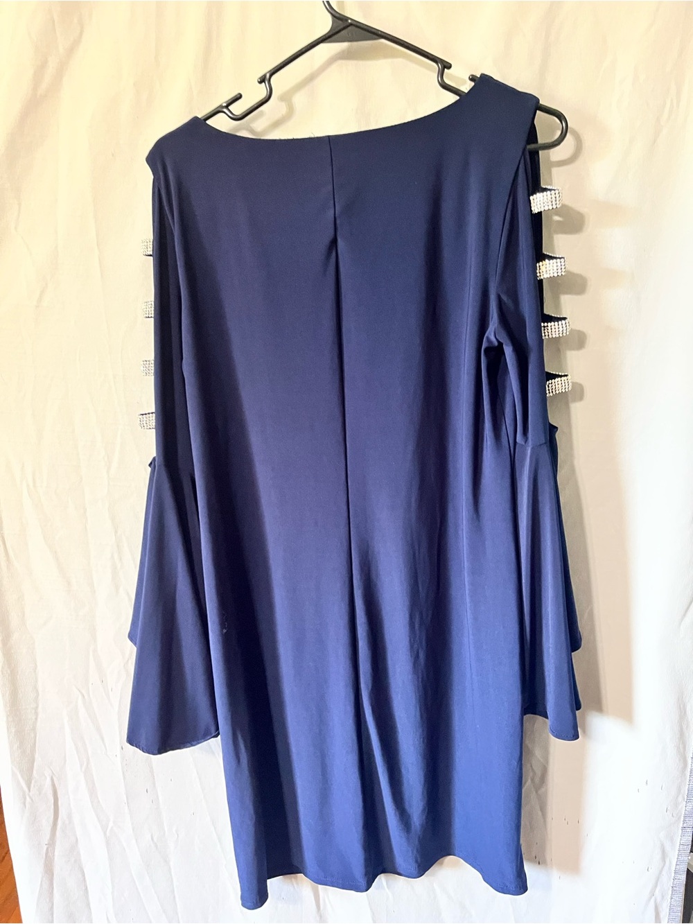 MSK Navy Cold-Shoulder Ruffle Sleeve Dress with Rhinestone Straps - Picture 6 of 6